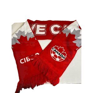 Canada Knit Scarf Muffler Team Hockey Fan Reversible CIBC Sponsor Fringe